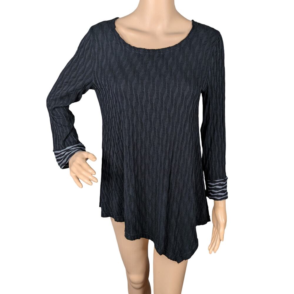 Dorman Black Gray Asymmetric Wavy Textured Knit Lagenlook Top S Layering Tunic